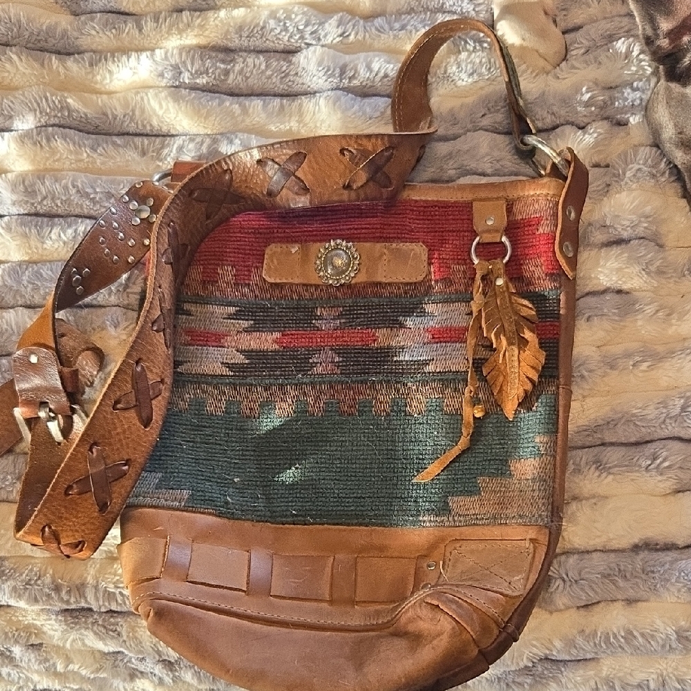 Bohemian Leather and Fabric Shoulder Bag, One Of A Kind